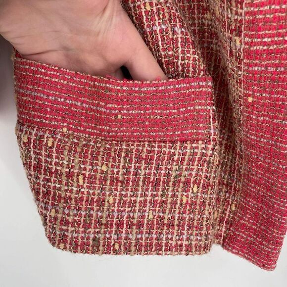 Jonofui Women's Tweed 3/4 Sleeve Lined Blazer Jacket Pink Medium Silk lining - Picture 5 of 16